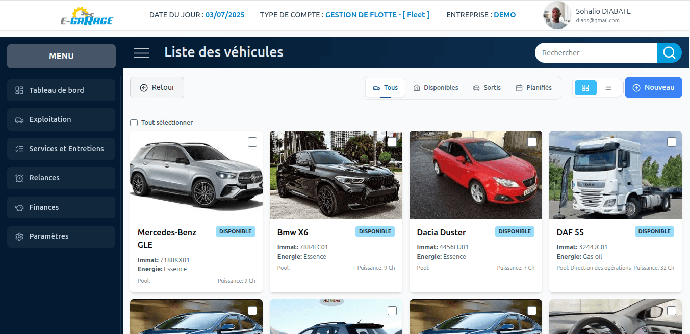 E-Garage Fleet Management Dashboard