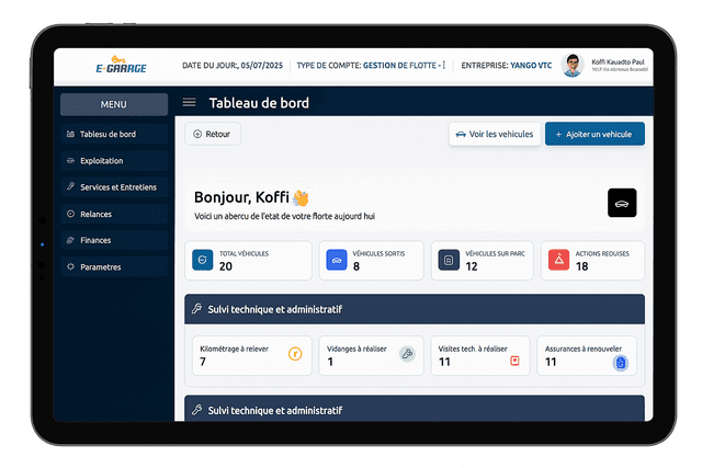 E-Garage Professional Tablet Interface