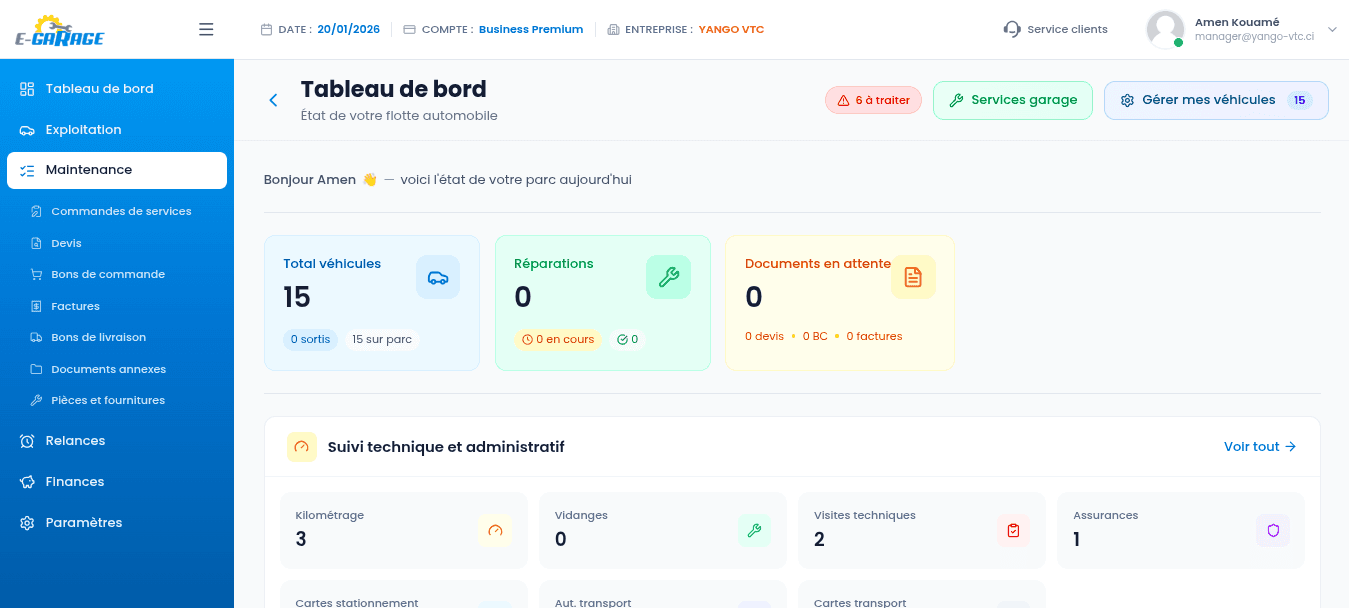 E-Garage Dashboard